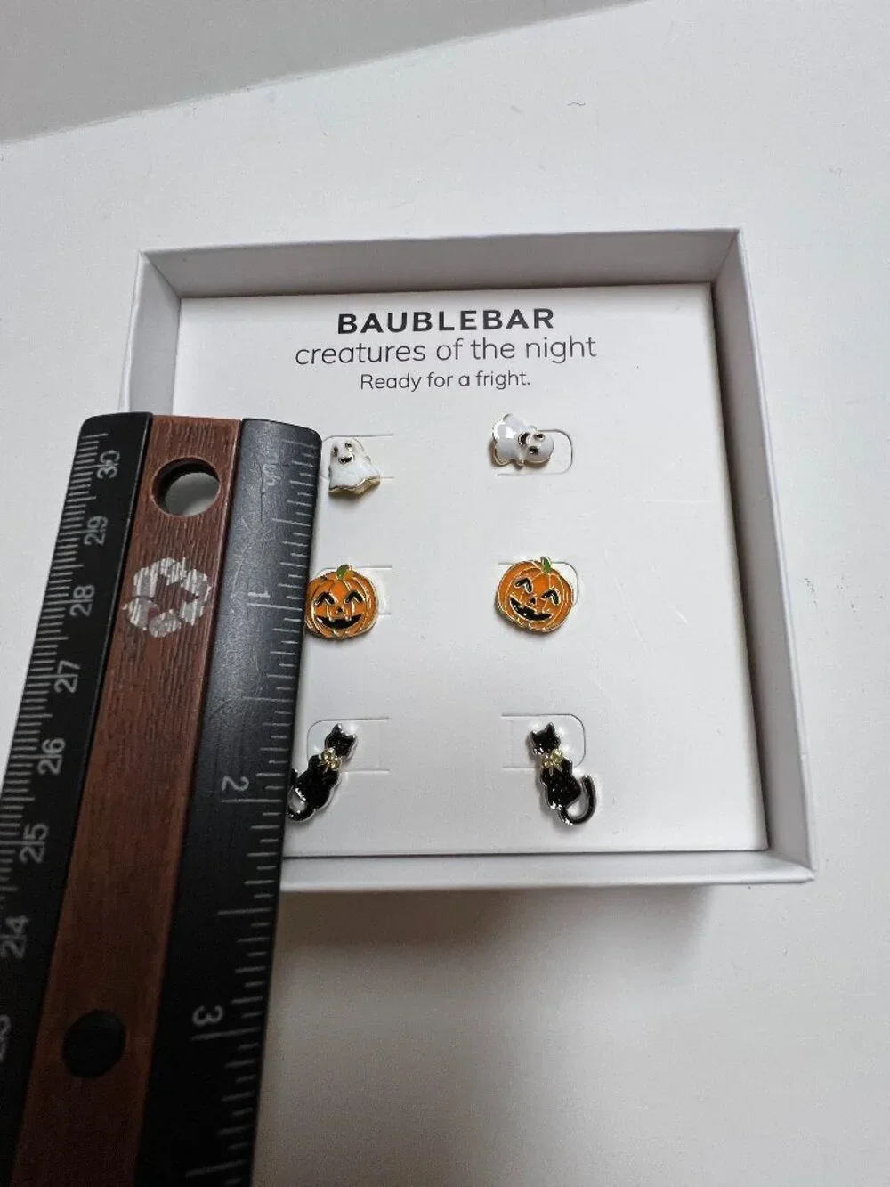 Baublebar Scream Team 3 Pair Stud Earring Set Ghost, Black Cat & Pumpkin NIB